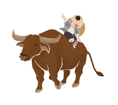 牧童放牛插畫
