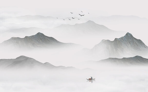 新中式山水背景墻