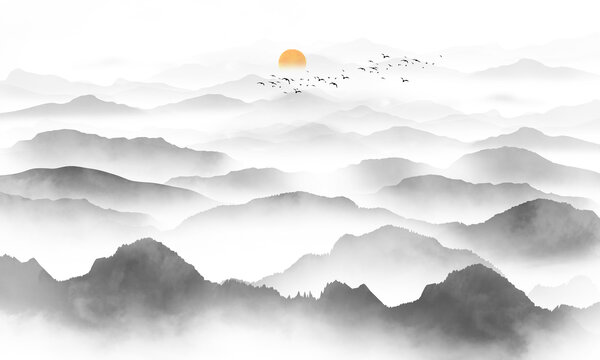 水墨山