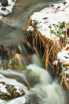 小溪春雪激流