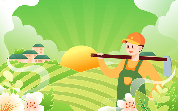 春天農(nóng)忙播種春耕農(nóng)民種植插畫(huà)