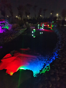 夜景公园鱼塘灯光