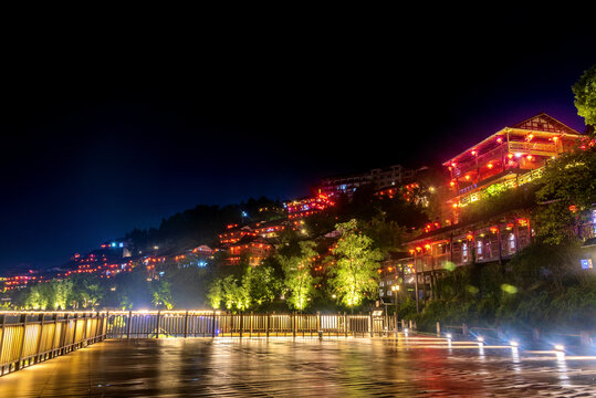 中国重庆酉阳龚滩古镇夜景