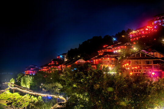 中国重庆酉阳龚滩古镇夜景