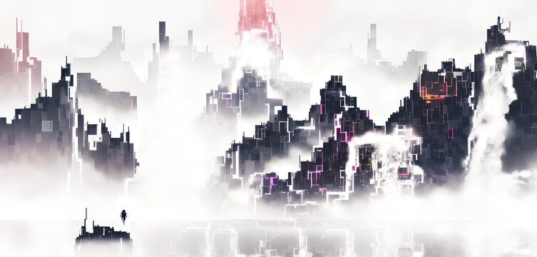 數碼城市現代時尚科幻背景墻