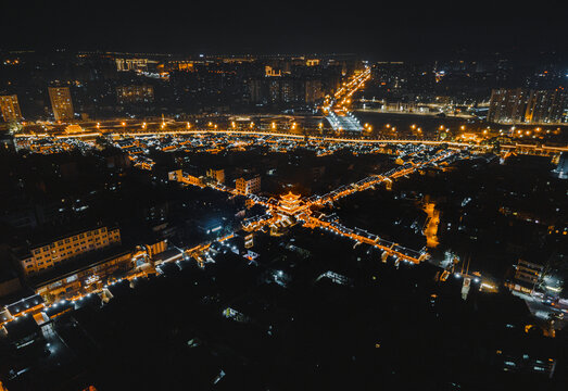 凉山西昌建昌古城航拍夜景全景