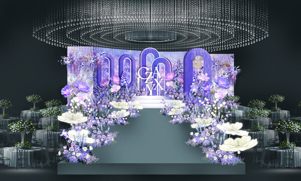 紫色油畫(huà)婚禮舞臺(tái)效果圖