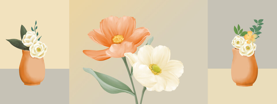 手绘抽象静物花卉花瓶