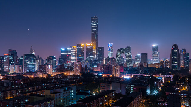夜幕下的北京国贸CBD全家福