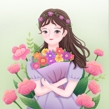 懷抱花束的女孩