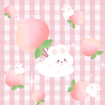 粉色水果蜜桃兔子圖案