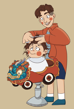 兒童孩子理發(fā)剃頭插畫