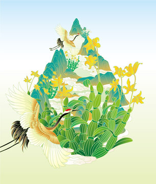 石斛山水插畫