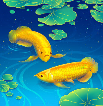 金龍魚荷葉裝飾畫