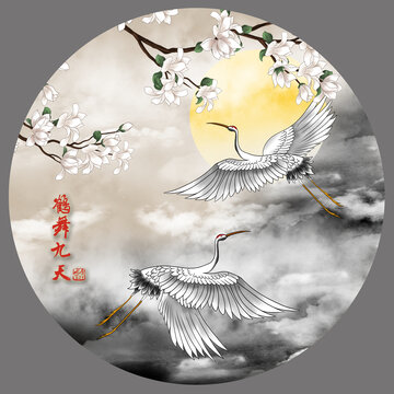 中國風鶴舞九天插畫