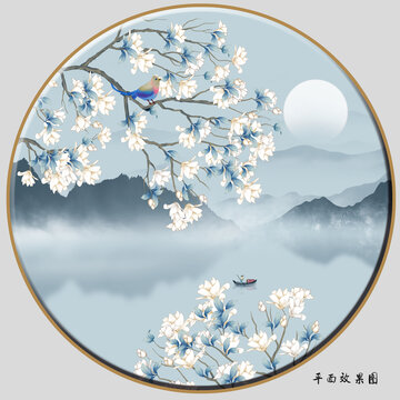玉蘭花水墨山水畫(huà)