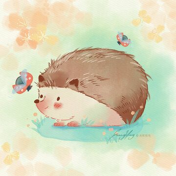 水彩小刺猬插畫