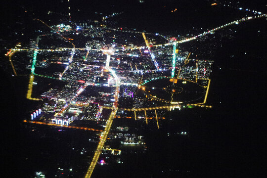 空中俯瞰辽宁黑山县夜景全景