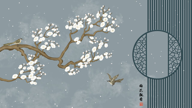 新中式花鳥屏風(fēng)隔斷
