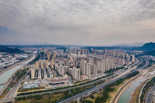 绍兴市新昌县城市风光航拍