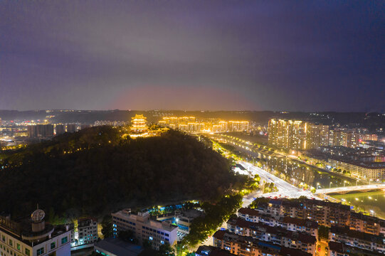 绍兴市新昌县夜景城市风光航拍