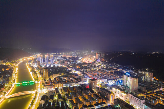 绍兴市新昌县夜景城市风光航拍