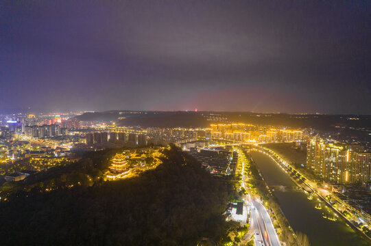 绍兴市新昌县夜景城市风光航拍