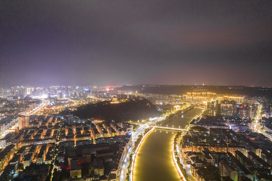 绍兴市新昌县夜景城市风光航拍