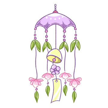 春季粉嫩花朵風(fēng)鈴手繪插畫元素