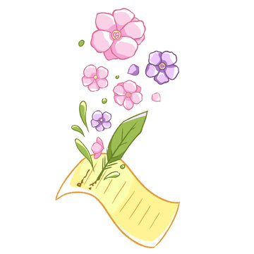 春季粉嫩花朵信箋手繪插畫元素
