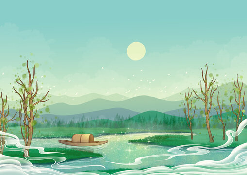 國風節(jié)日節(jié)氣背景插畫清明