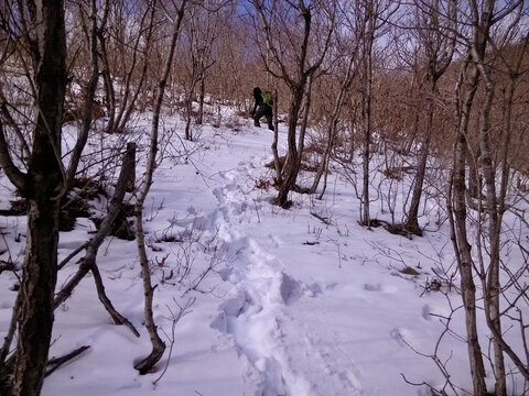 爬雪山的背包客