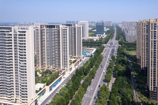 航拍淄博现代建筑街景