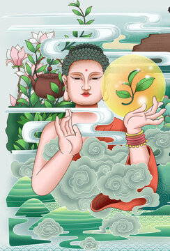 佛教人物手繪插畫