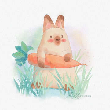水彩兔子插畫