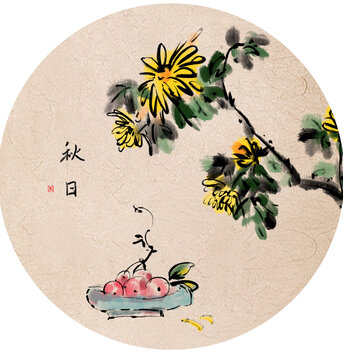 手繪中國畫水墨畫黃色菊花