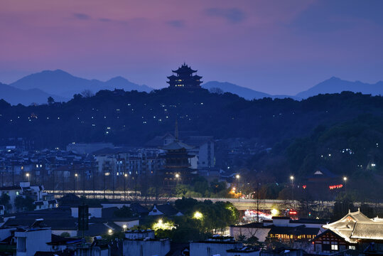 杭州城隍阁鼓楼古建筑风光夜景