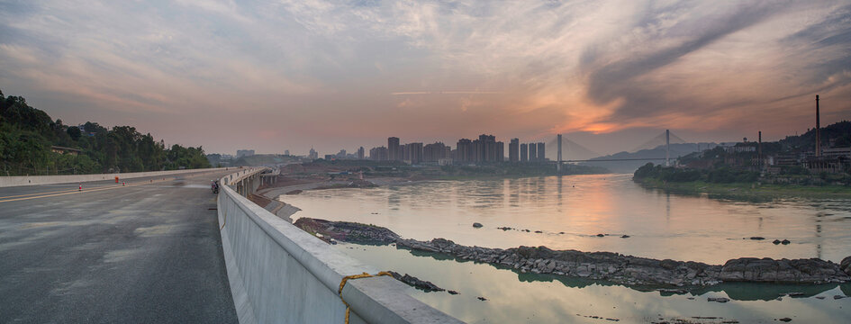 日落天空晚霞宜宾城市风景