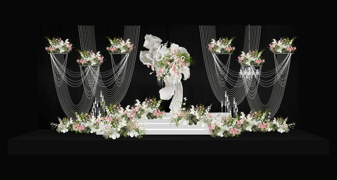 白绿粉珍珠婚礼舞台效果图