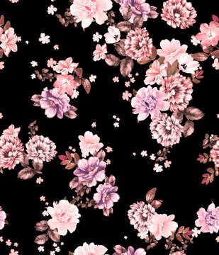 黑底粉色花