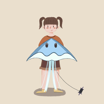 女孩拿著風(fēng)箏