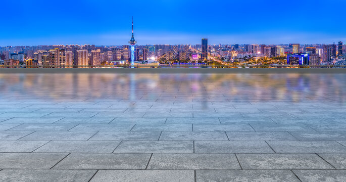 道路地面和城市夜景