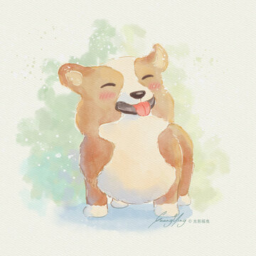水彩小狗插畫