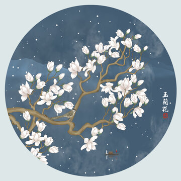 玉蘭花工筆畫