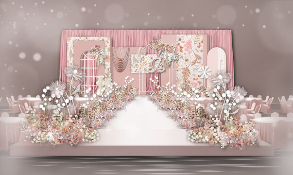 粉色梦幻高级婚礼舞台效果图