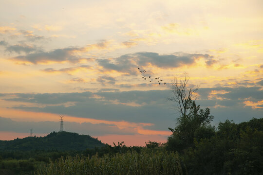 晚霞夕阳乡村