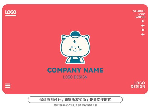 原创卡通呆萌胖猫logo