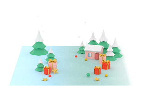 雪花冬季松樹小屋子星星