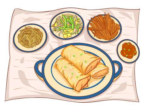美味春卷土豆絲炒合菜胡蘿卜