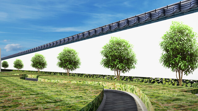 中式围墙绿化景观